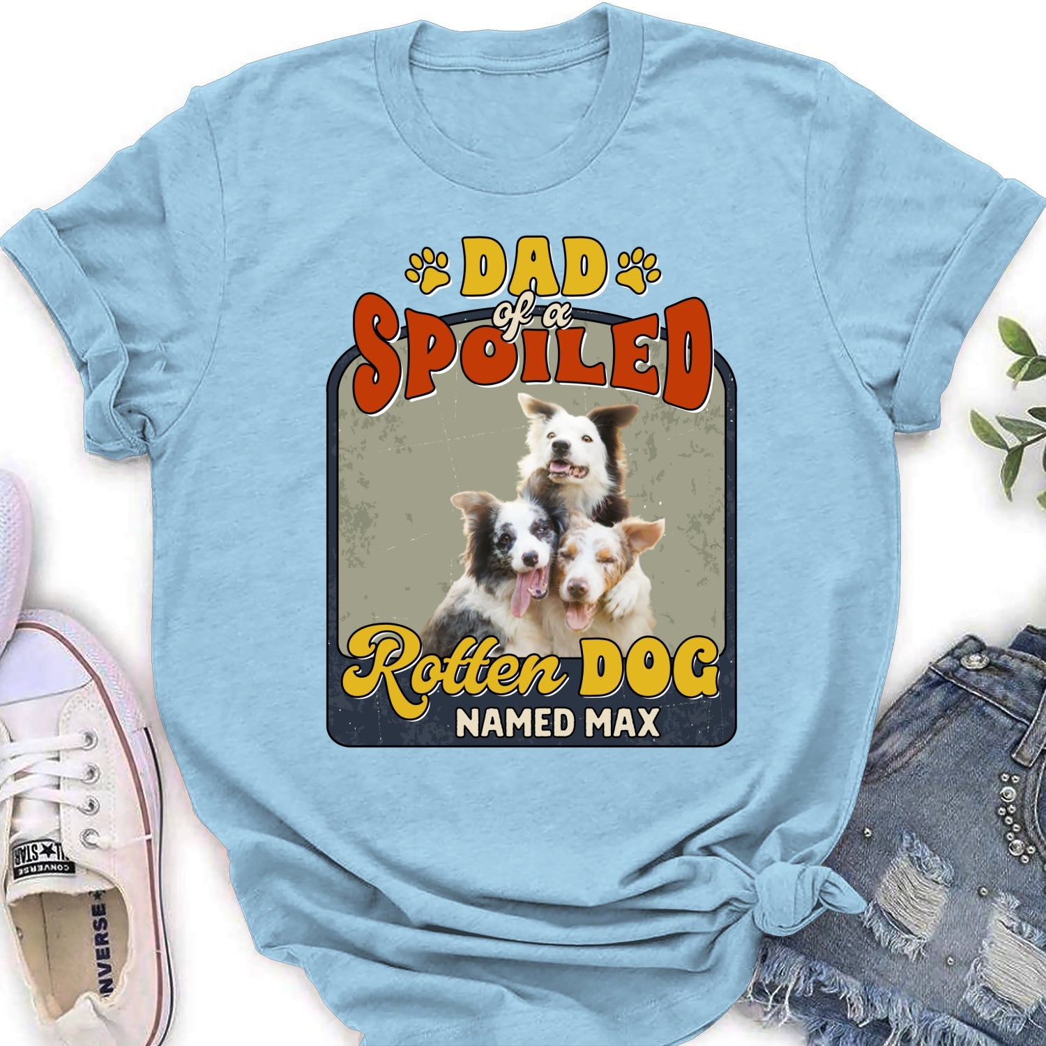 Personalized Custom Women's T-Shirt with Dad Mom of Spoiled Rotten Dogs Photo - Ideal Gift for Pet Lovers