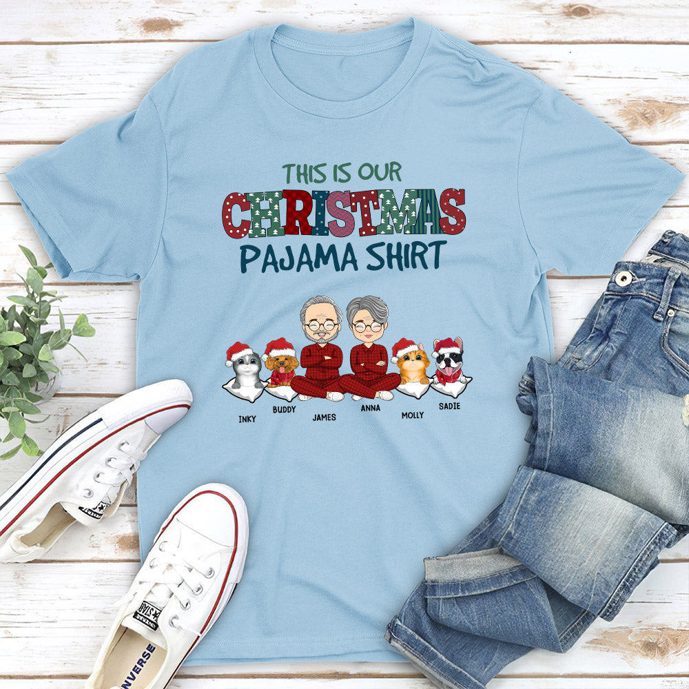 Customizable Christmas Pajama Couple Unisex T-shirt - Perfect Gift for Pet Lovers