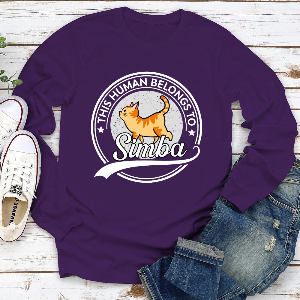 Exclusive Personalized Custom Long Sleeve T-shirt - Human Belongs To Cat for Pet Lovers