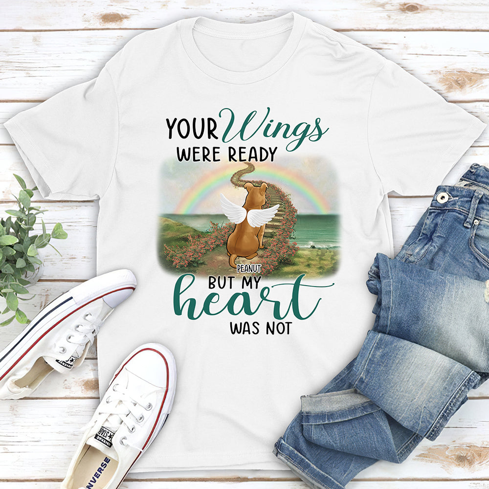Your Wings Were Ready Rainbow - Personalized Custom Unisex 5.3 oz Memorial T-shirt for Pet Lovers