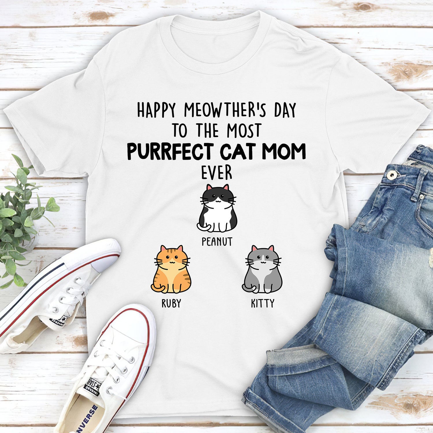 Purrfect Cat Mom - Personalized Custom Unisex 5.3 oz T-shirt - Ideal Gifts For Cat Lovers