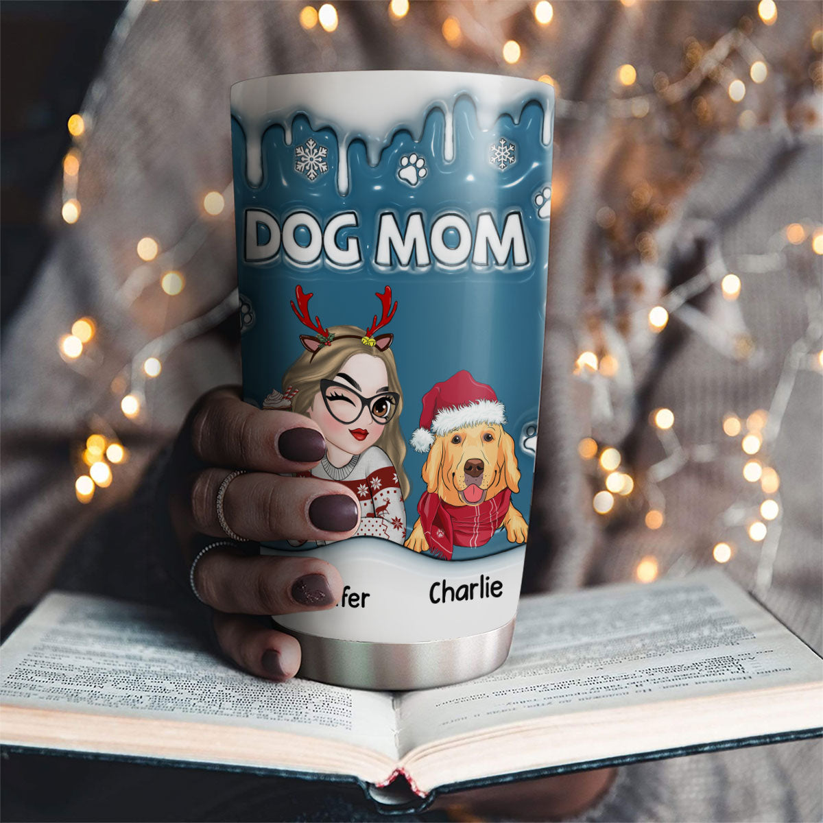 Christmas Mom and Dad of Dogs Version 2 - Personalized Custom 3D Inflated Effect 20oz Tumbler