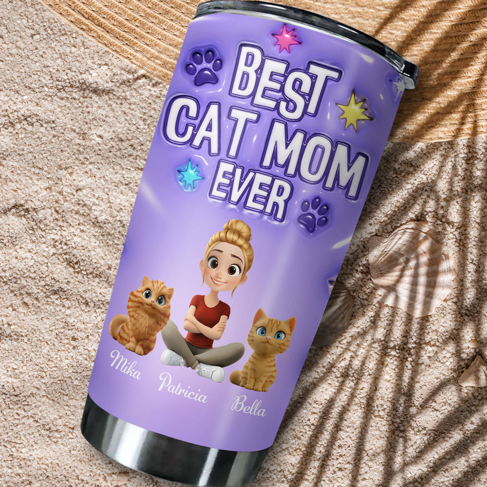 Cat Mom Power - Exclusive Personalized Custom 3D Inflated Effect 20oz Stainless Steel Tumbler