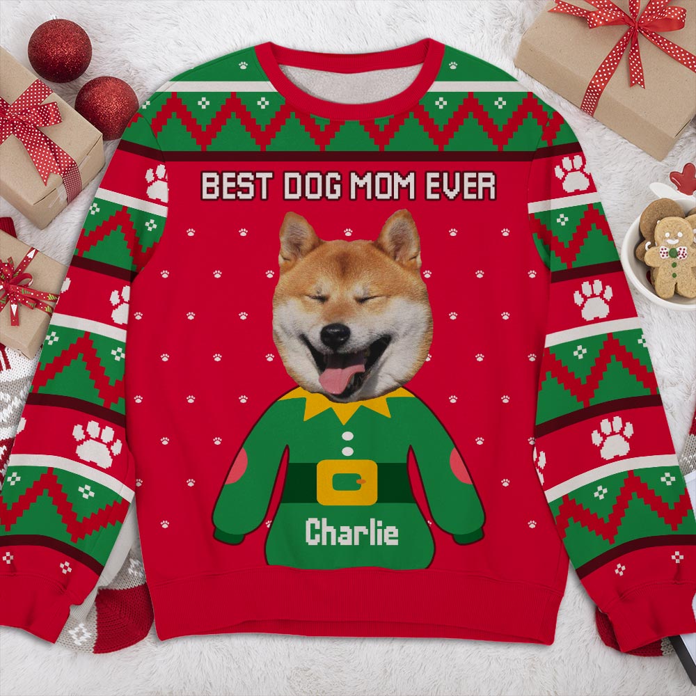 Christmas Dog Face - Personalized Custom Photo All-Over-Print Unisex 8.8 oz Polyester Blend Sweatshirt for Dog Lovers
