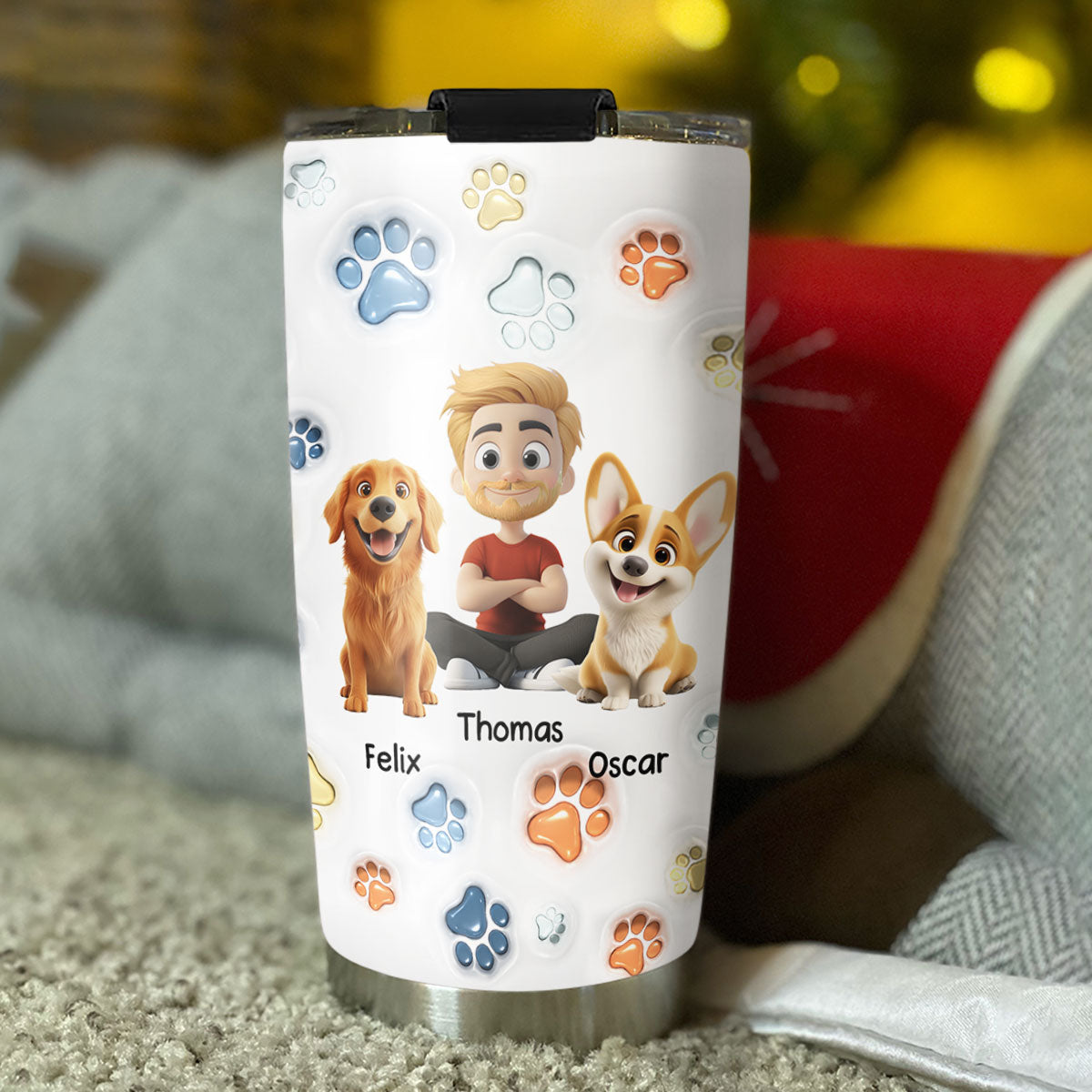 Best Dog Dad - Personalized Custom 3D Inflated Effect Stainless Steel 20oz Tumbler with BPA-Free Lid