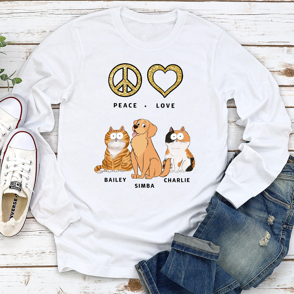 Peace Love Pet Funny - Stylish Personalized Custom Long Sleeve T-shirt for Pet Lovers