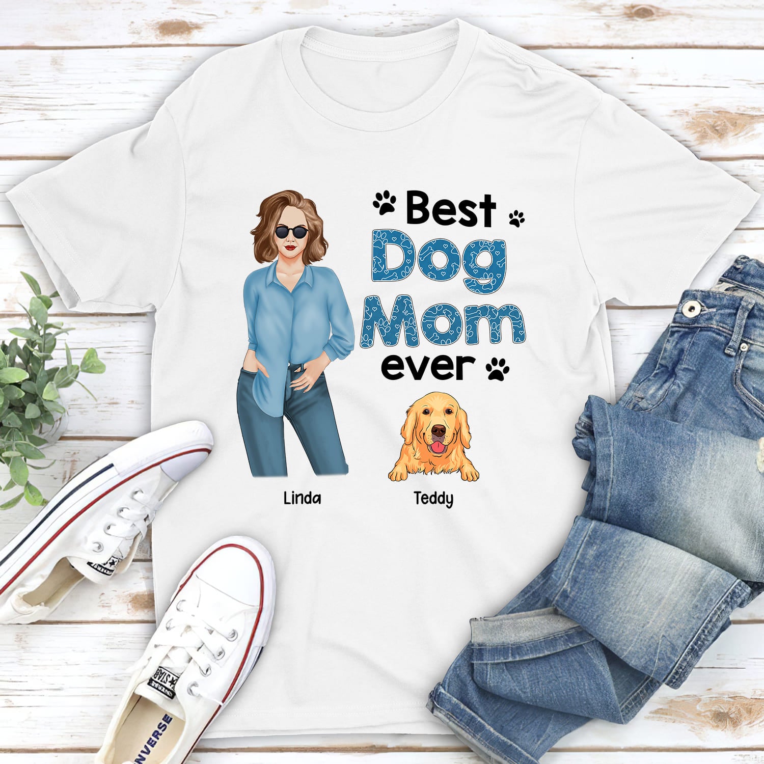 Best Dog Mom Blue - Personalized Custom Unisex 5.3 oz T-shirt for Pet Lovers