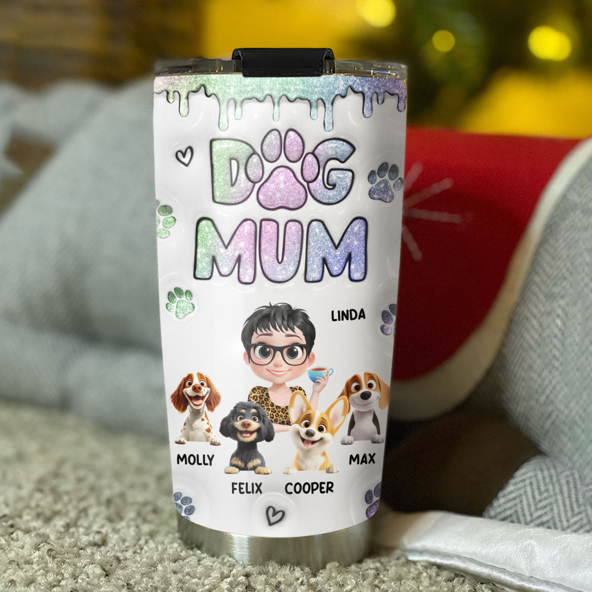 Adorable Chibi Dog Mom Version 2 - Personalized Custom 3D Inflated Effect 20oz Stainless Steel Tumbler for All Occasions