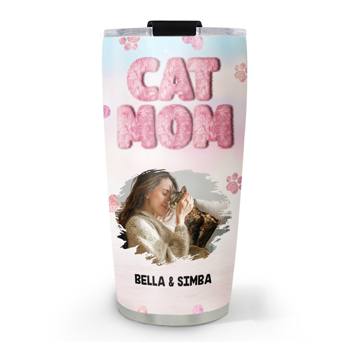 Personalized Custom Fluffy Cat Mom Photo Tumbler - 20oz High - Quality Stainless Steel