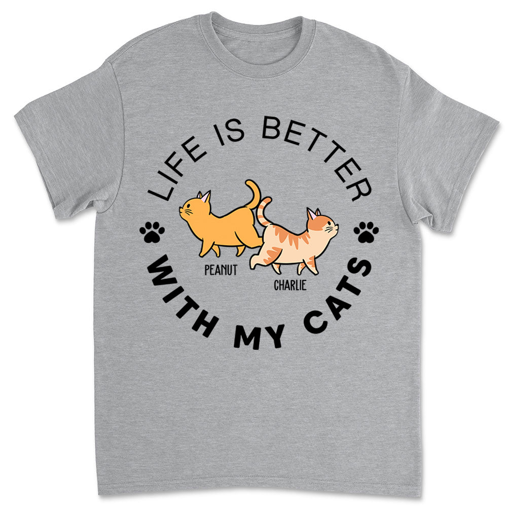 Life Is Better Walking Cat - Customizable Personalized Unisex 5.3 oz T-shirt