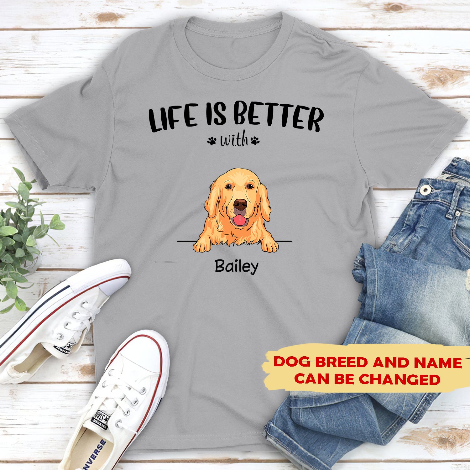 Life is better - Personalized Custom Unisex Classic 5.3 oz T-shirt for Pet Lovers