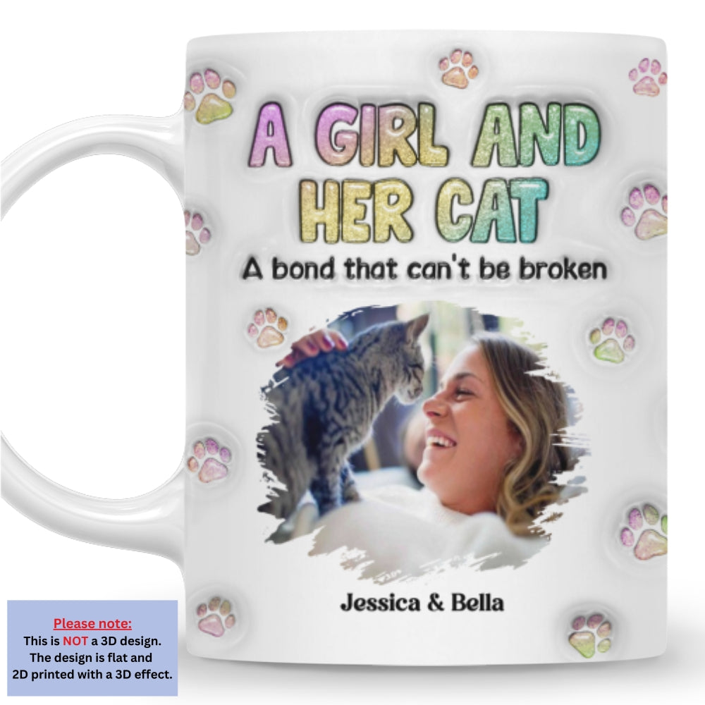 Personalized Custom 3D Inflated Effect Mug with A Girl And Her Cat Photo
