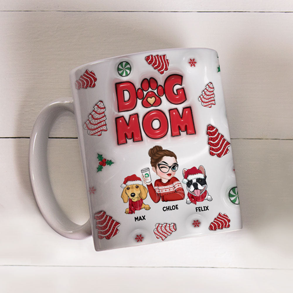 Personalized Custom 3D Inflated Effect Dog Mom Christmas Cake Mug - 11oz & 15oz