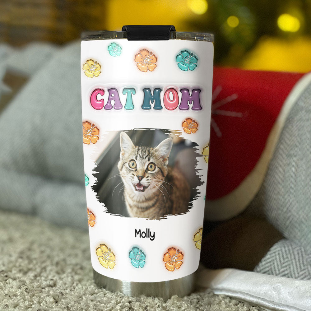 Cat Mom Summer Photo - Personalized Custom 3D Inflated Effect 20oz Stainless Steel Tumbler for All Occasions