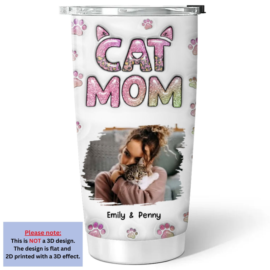 Cat Mom Chibi Version 2 Personalized 3D Inflated Effect Photo Tumbler - 20oz High - Quality Stainless Steel