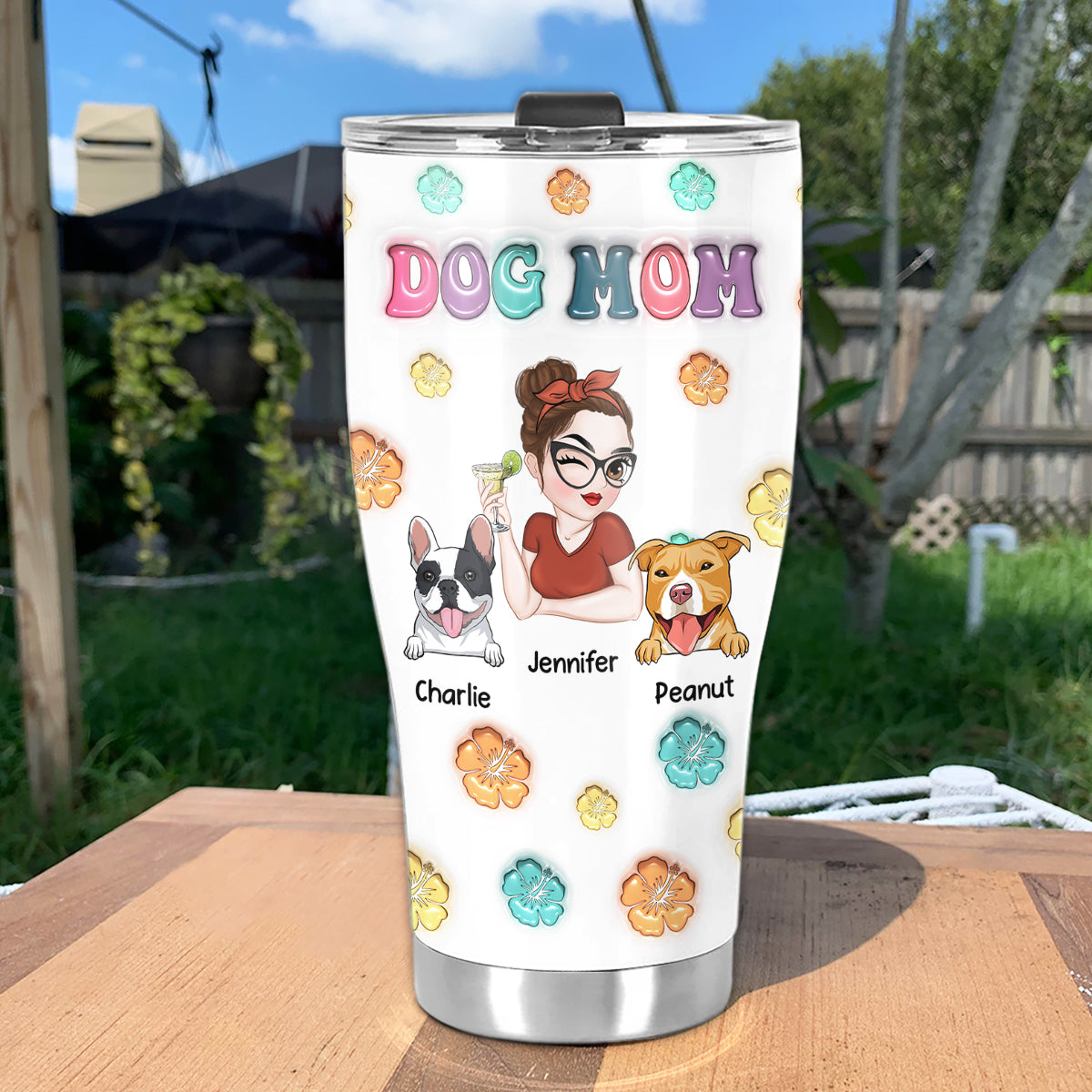 Dog Mom Summer - Exclusive Personalized Custom 3D Inflated Effect 20oz Stainless Steel Tumbler
