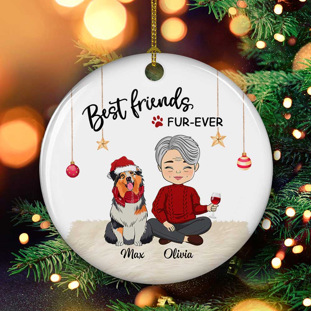 Best Friend Fur-ever - Personalized Custom 3-inch Diameter Circle Ceramic Christmas Ornament for Pet Lovers