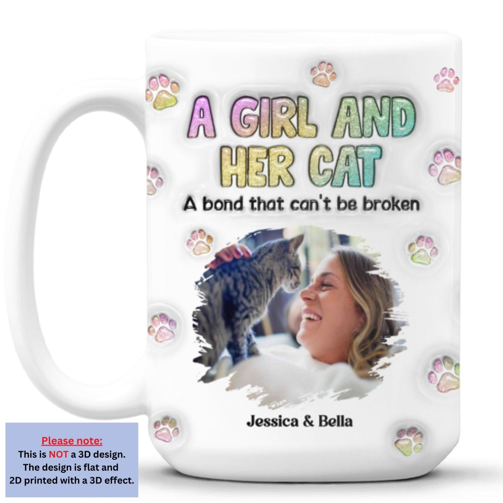 Personalized Custom 3D Inflated Effect Mug with A Girl And Her Cat Photo