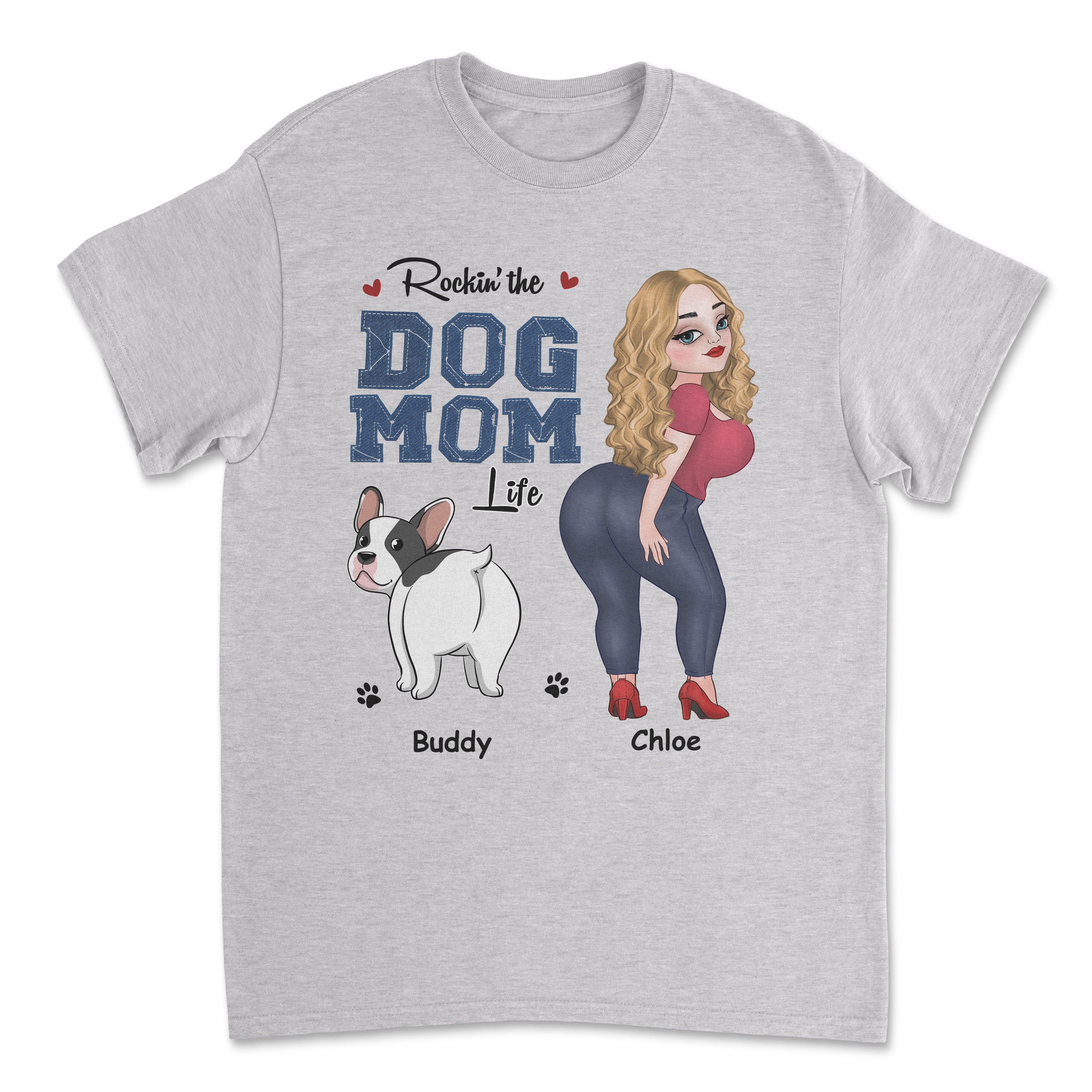 Customizable Dog Mom Blue Denim Personalized Unisex 5.3 oz T-shirt - Ideal Gift for Pet Lovers