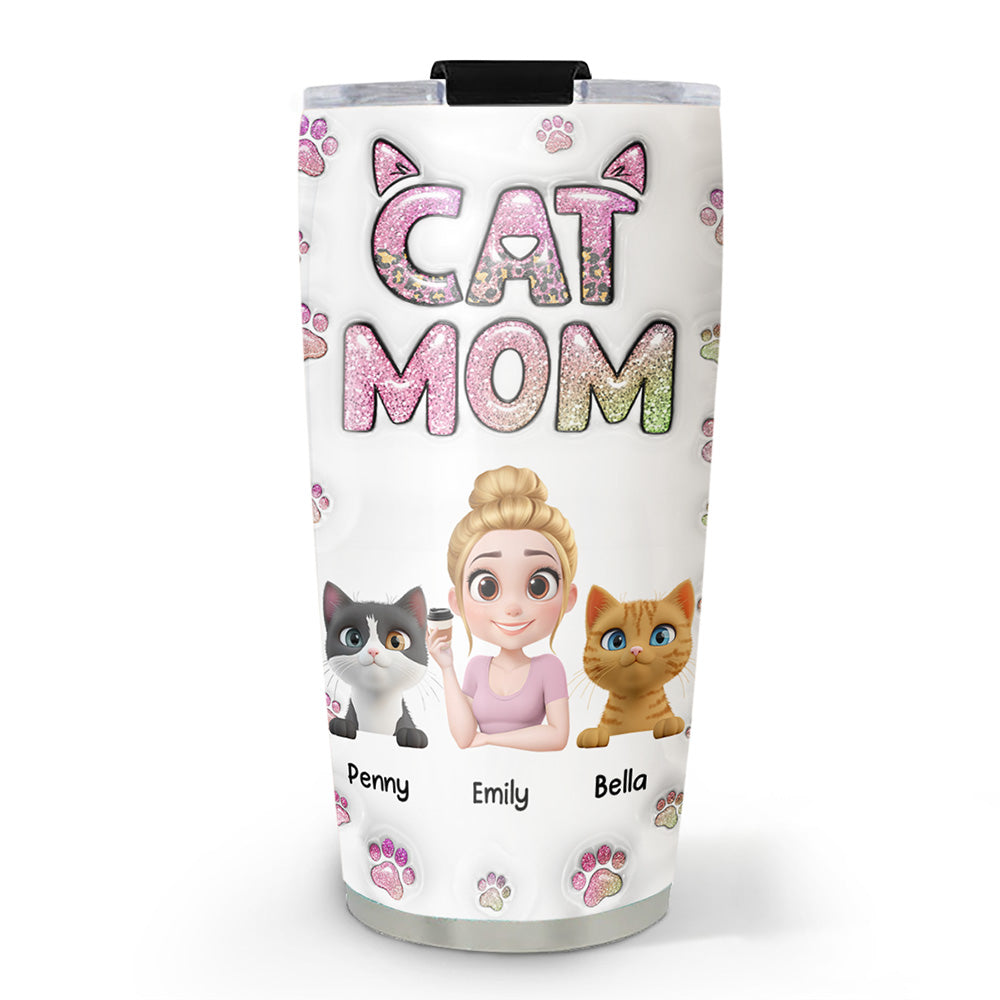 Adorable Cat Mom Chibi Version 2 Personalized Custom 3D Inflated Effect 20oz Stainless Steel Tumbler
