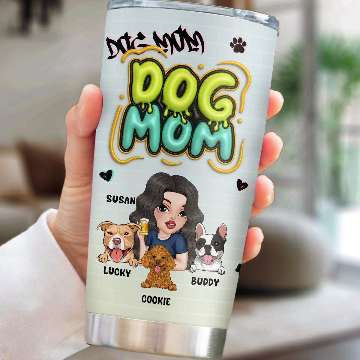 Vibrant Colorful Dog Mom Slay - Personalized Custom 3D Inflated Effect 20oz Stainless Steel Tumbler