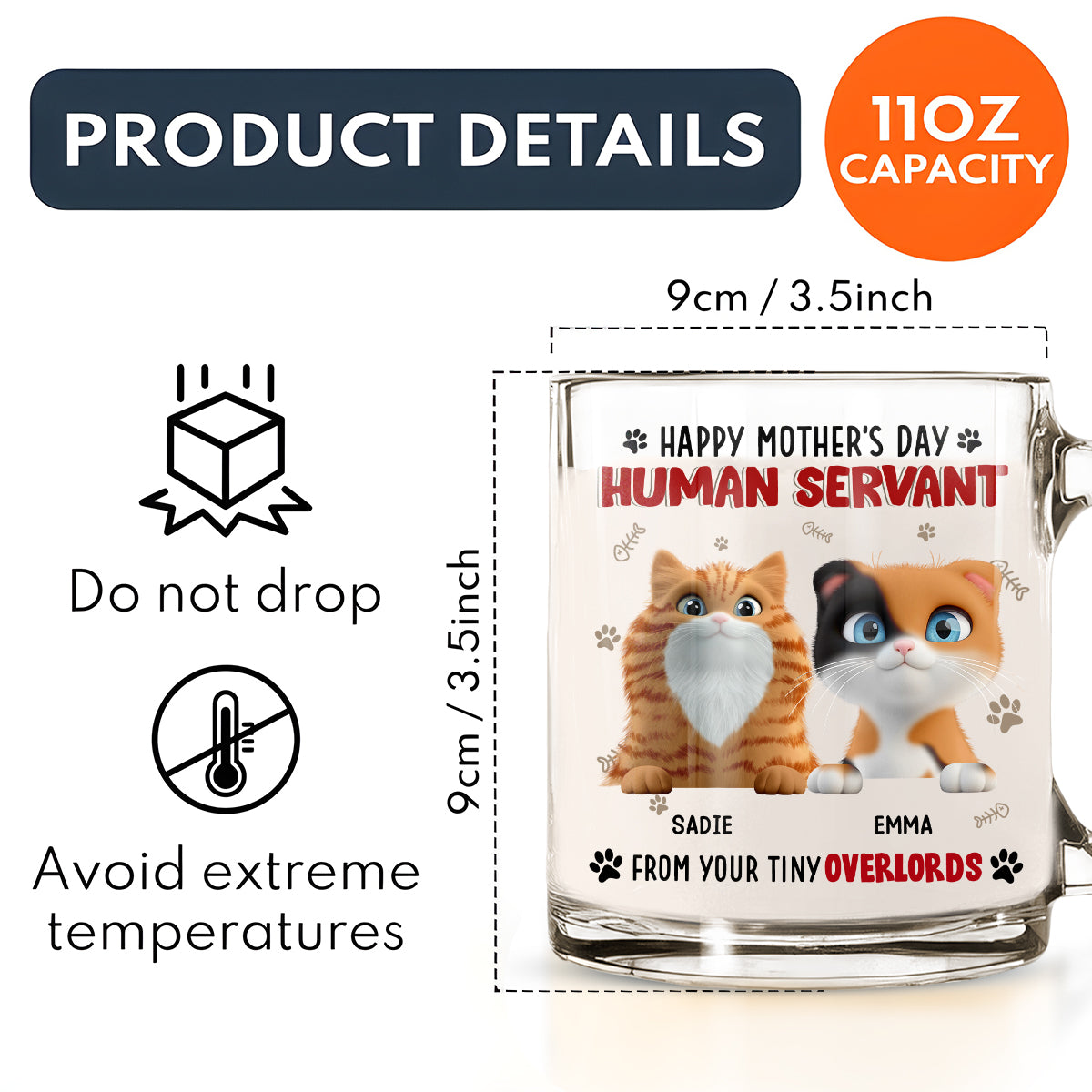 Happy Human Servant - Exquisitely Personalized Custom Glass Mug with 11 oz Capacity
