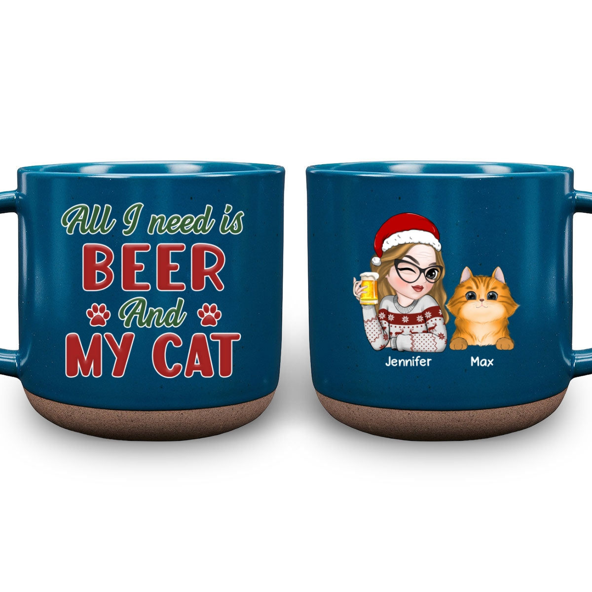 All I Need Is My Dog Version Cat - 11oz Personalized Custom Ceramic Mug in Dark Blue and White