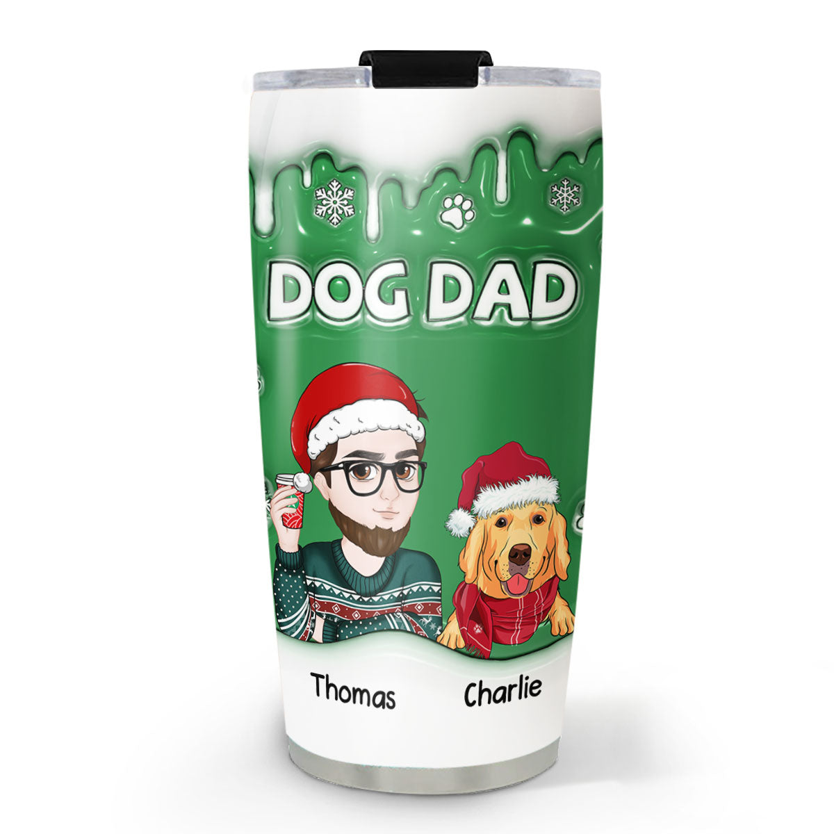 Unique Personalized Custom 3D Inflated Effect Christmas Tumbler for Dog - Loving Moms and Dads