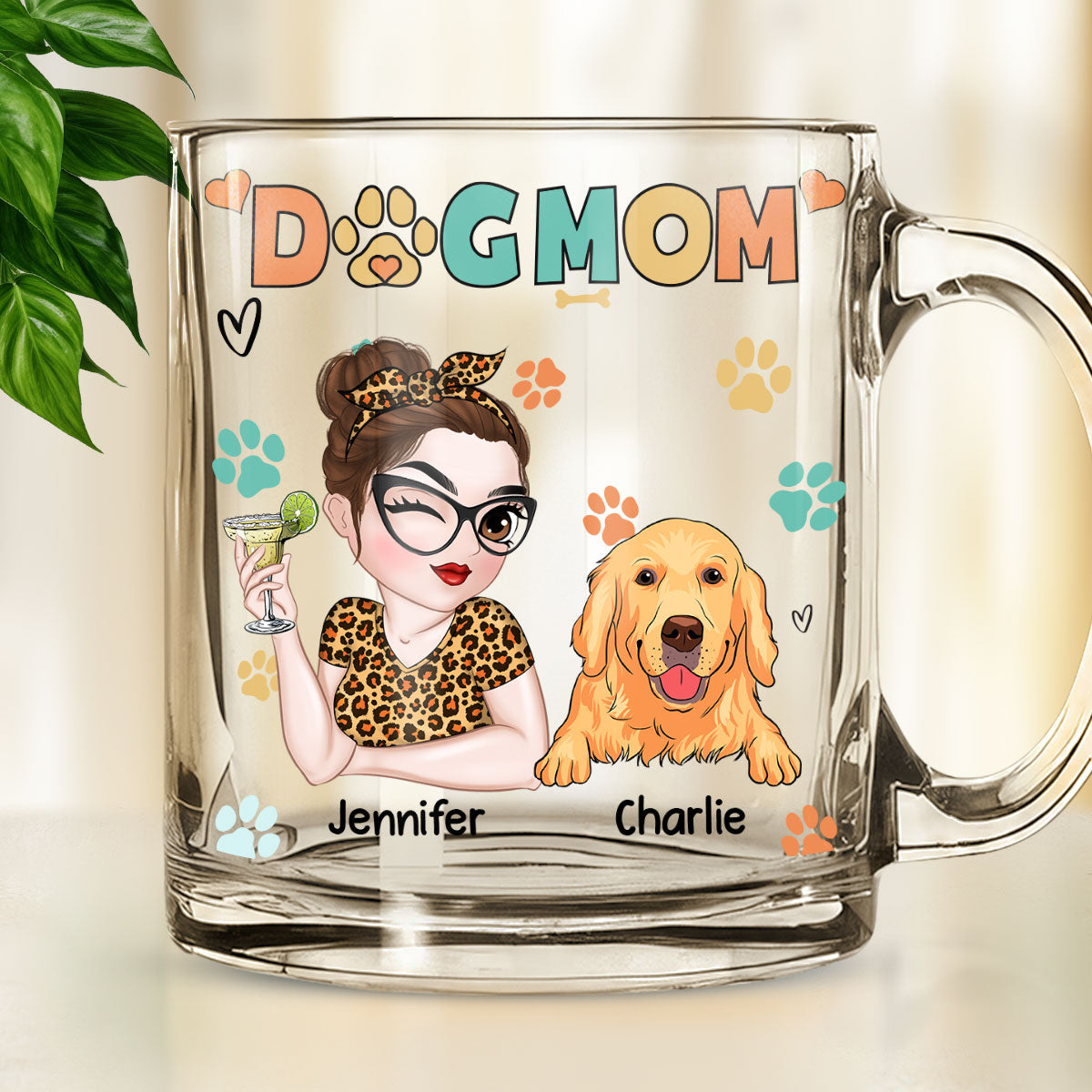 Lovely Personalized Custom Glass Mug for Dog Moms