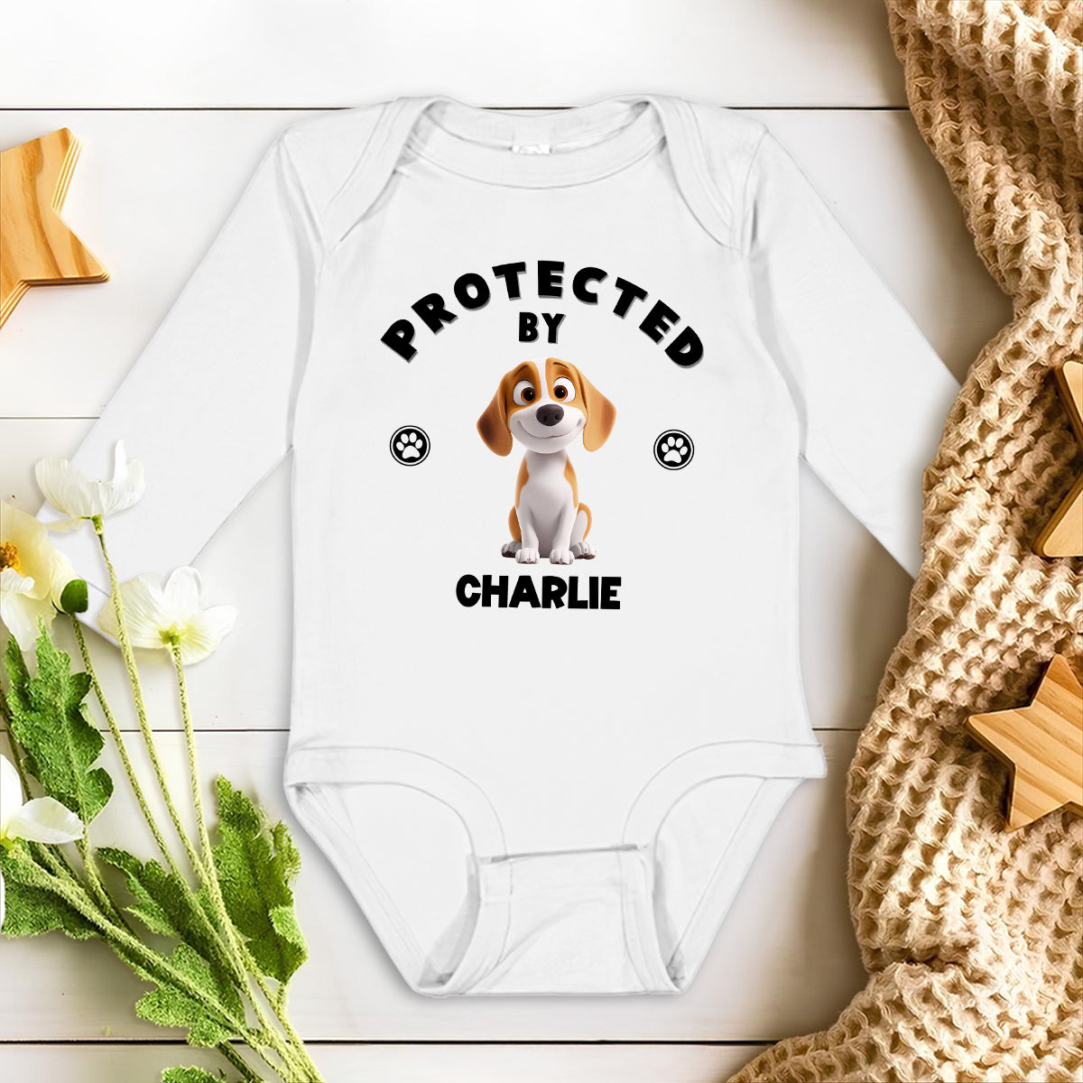 Unique Personalized Custom Long Sleeve Baby Onesie - Human Protected By Dogs