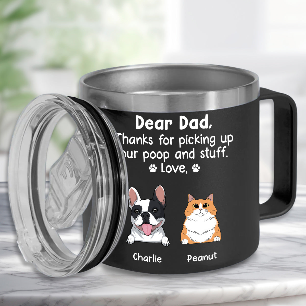 Thanks For Being My Human Servant - Personalized 14oz Custom Stainless Steel Tumbler with Handle for All Beverages