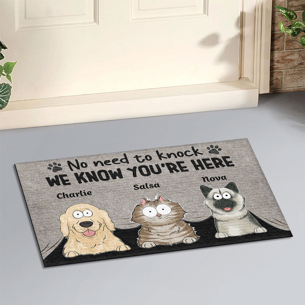 Personalized Custom Doormat: No Need To Knock, We Know You're Here - Ideal for Pet Lovers