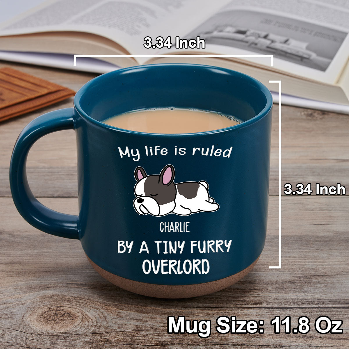 Ver Dog - Personalized Custom 11oz Dark Blue and White Ceramic Pottery Mug Ruled By Tiny Furry Overlords