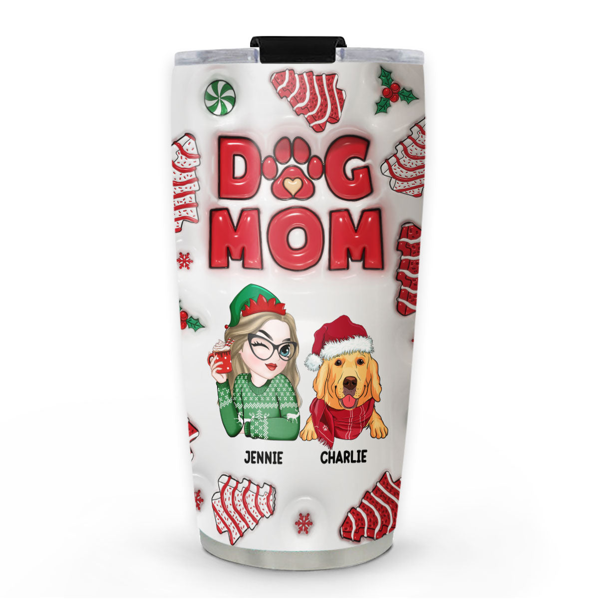 Customizable 3D Inflated Effect Personalized Dog Mom Christmas Tumbler - 20oz High - Quality Stainless Steel