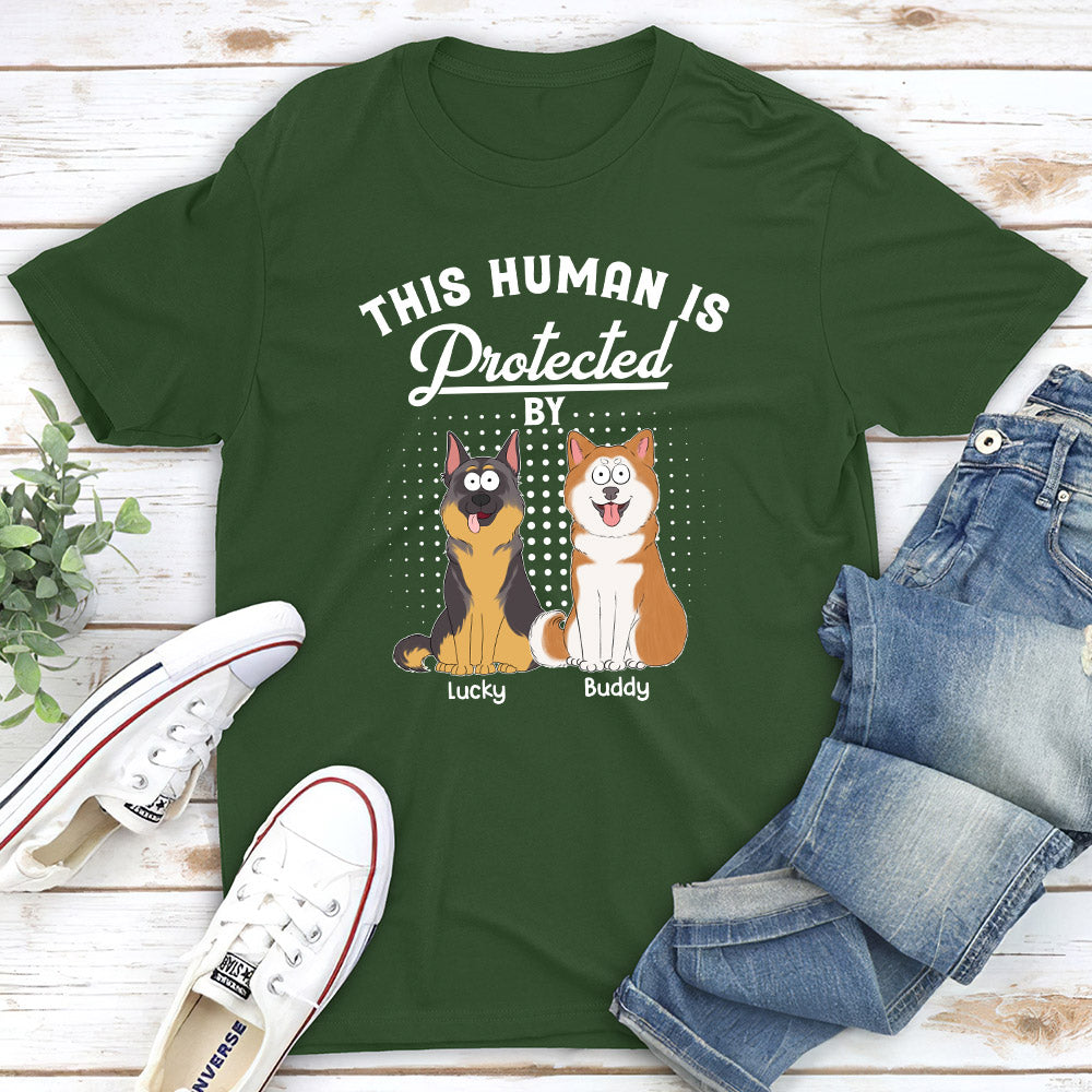Protected By My Dogs - Exclusive Personalized Custom Unisex 5.3 oz T-shirt for Pet Lovers