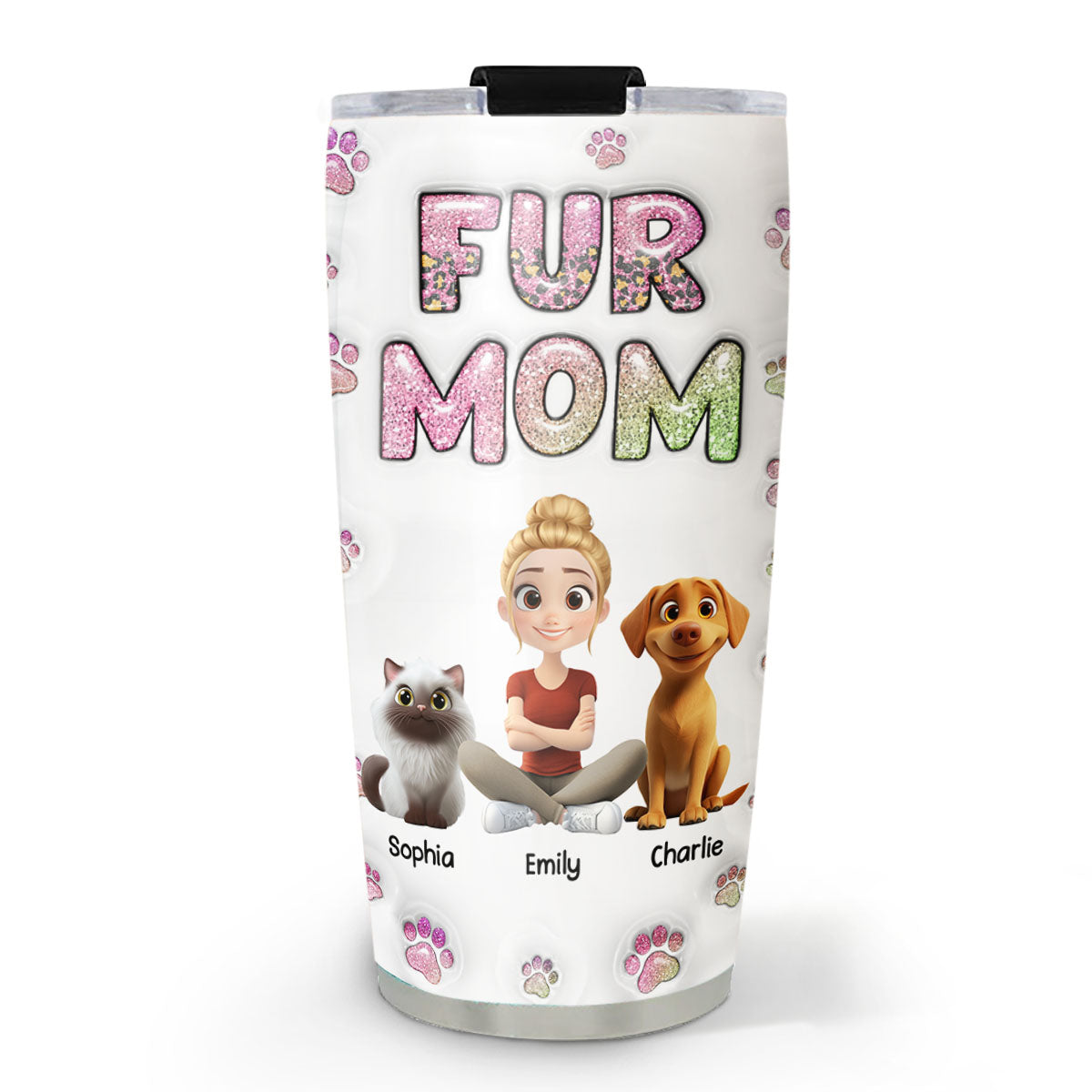 Fur Mom Lovely Chibi - Personalized Custom 3D Inflated Effect 20oz Stainless Steel Tumbler for All Occasions