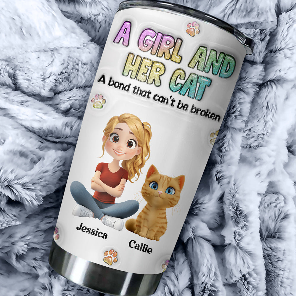 Personalized Custom 3D Inflated Effect Tumbler: A Girl And Her Cat Design