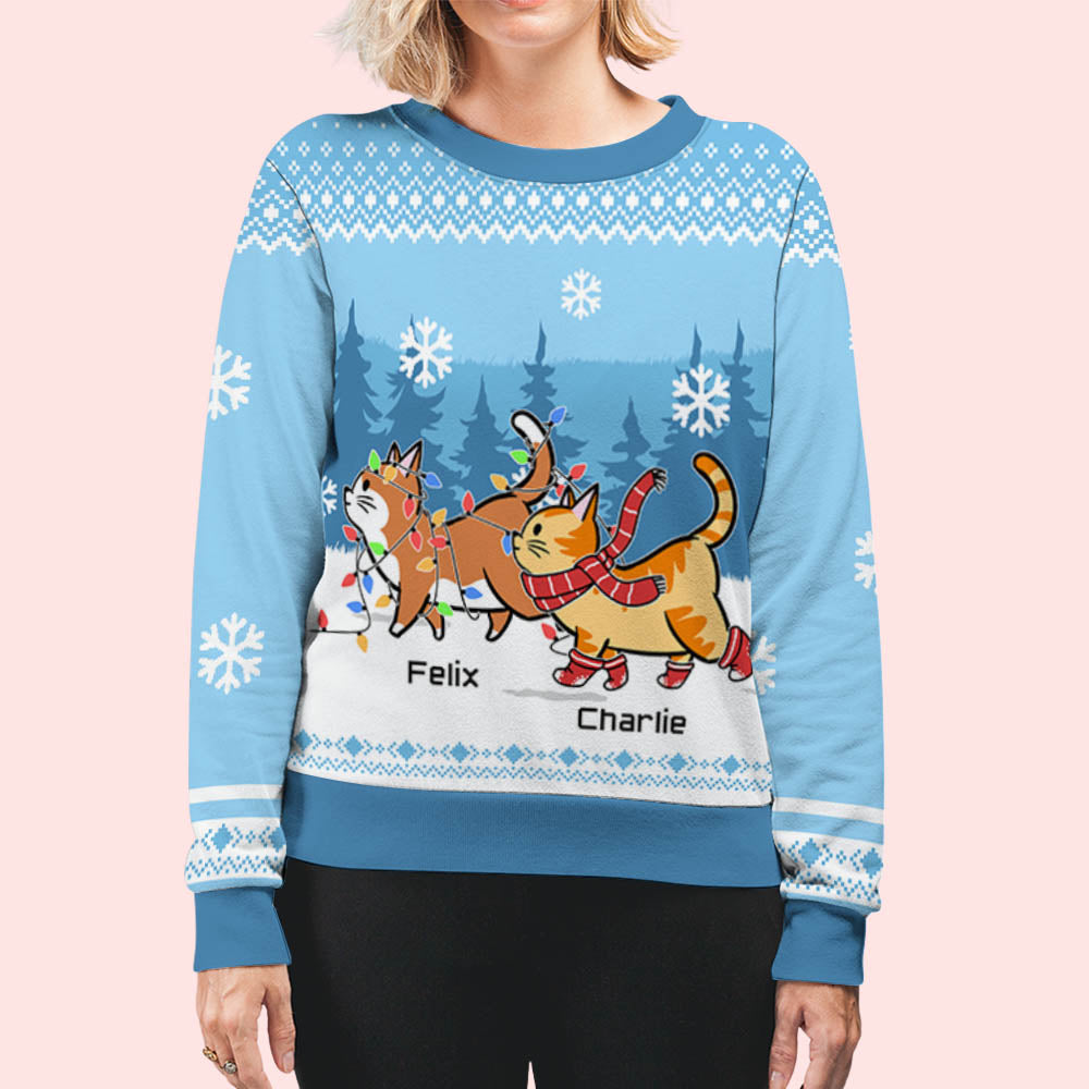 Cat Walking Mint - Personalized Custom All-Over-Print Unisex 8.8 oz Polyester Blend Sweatshirt