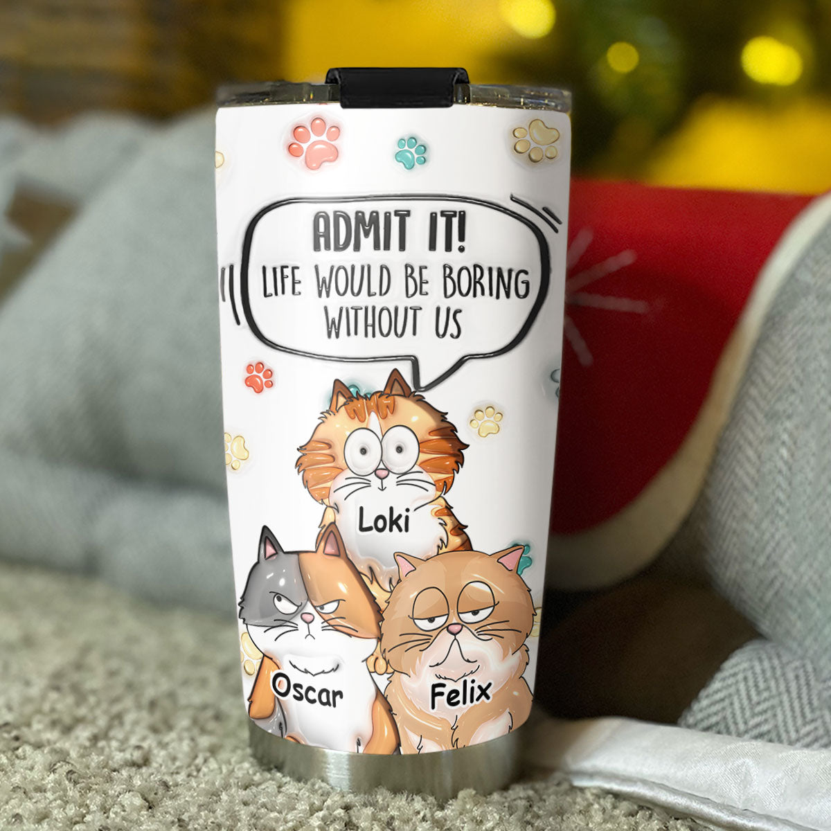 Adorable Personalized Custom 3D Inflated Effect Cat Tumbler - 20oz High - Quality Stainless Steel