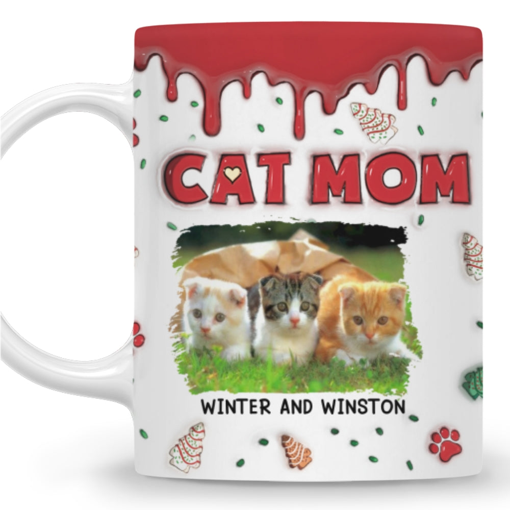 Personalized Custom 3D Inflated Effect Cat Mom Christmas Cake Photo Mug - 11oz & 15oz