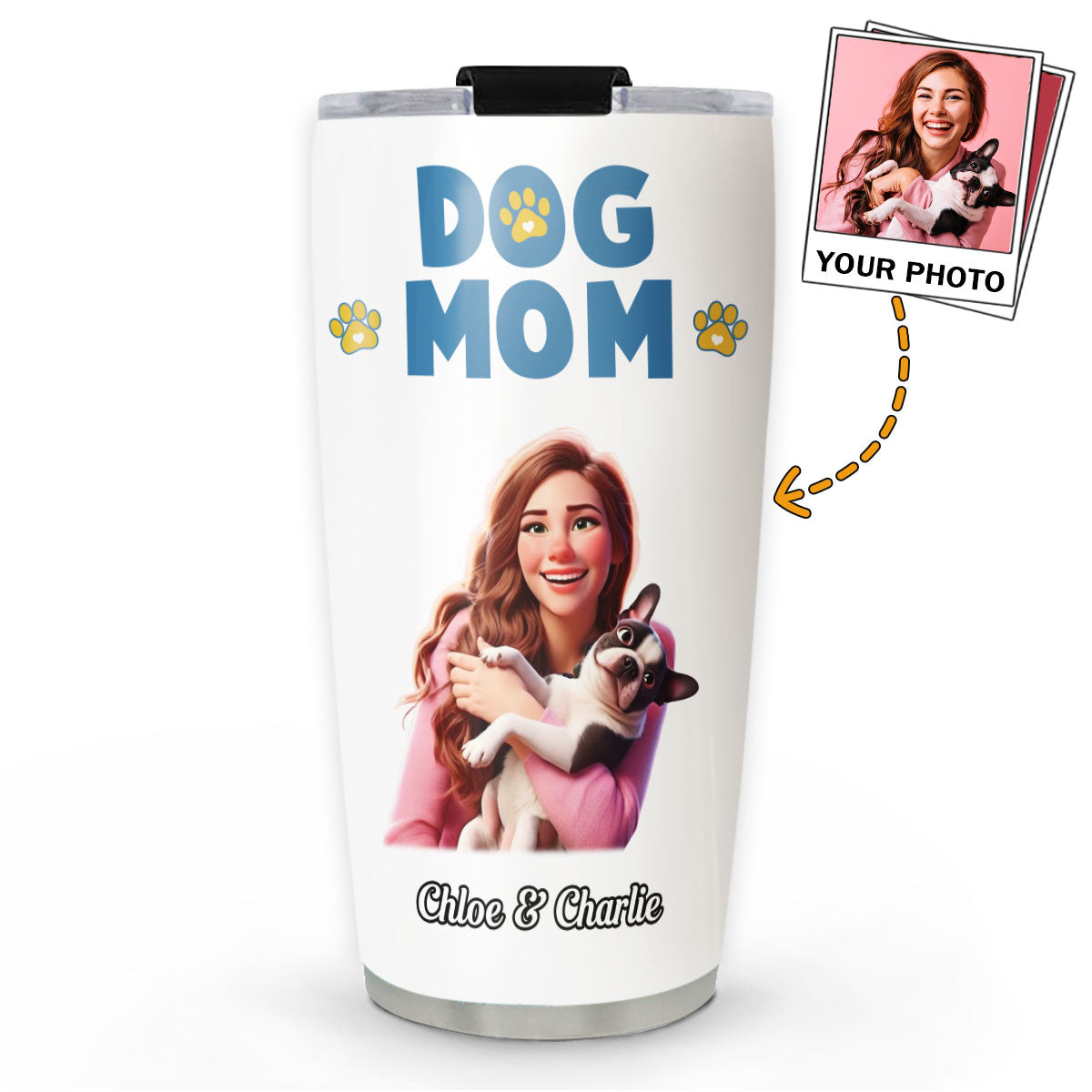 Charming Girl And Dog Cartoon Style Personalized Custom 20oz Tumbler for All Occasions