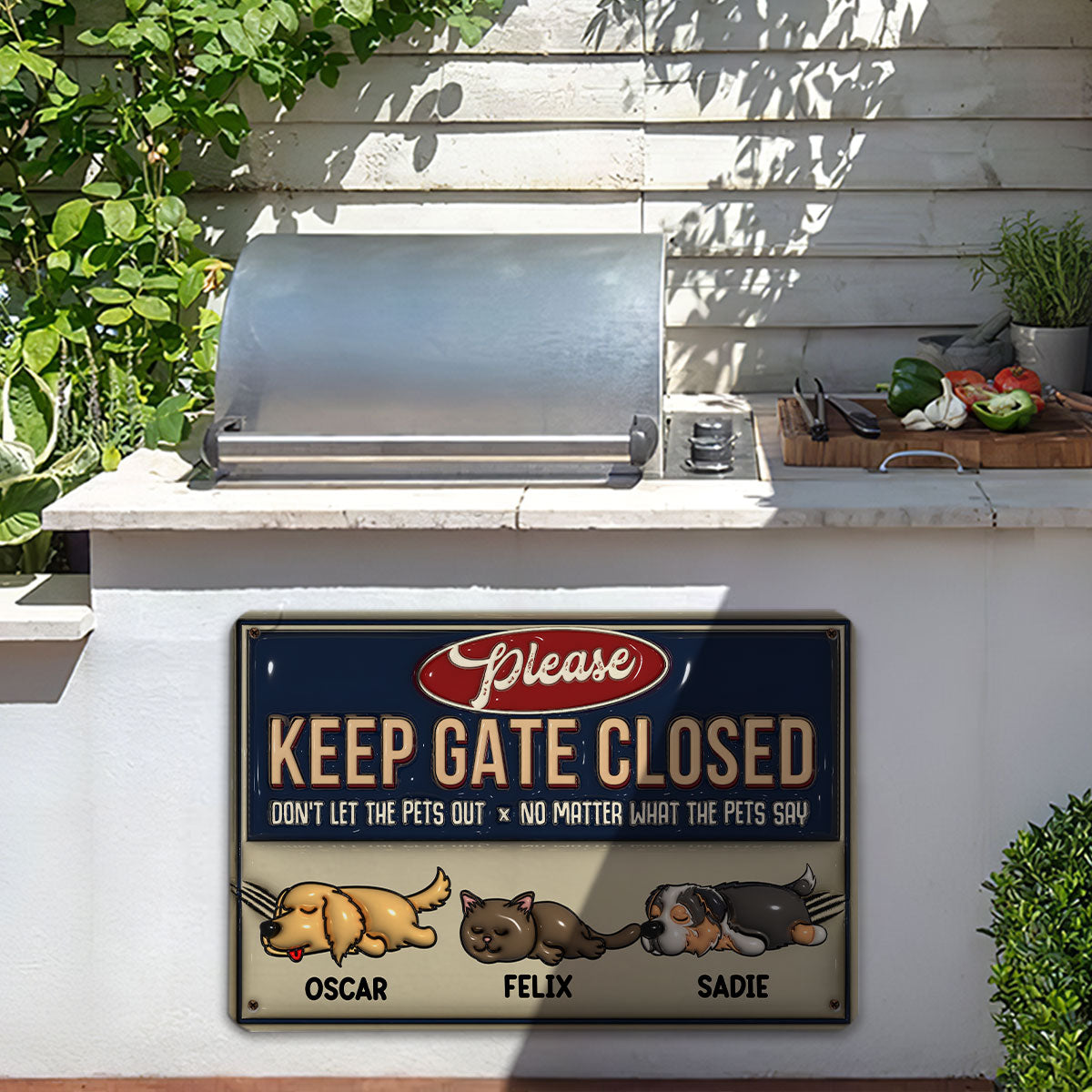 Exclusive Personalized Custom 3D Inflated Effect Metal Sign - Keep Pets Safe Inside