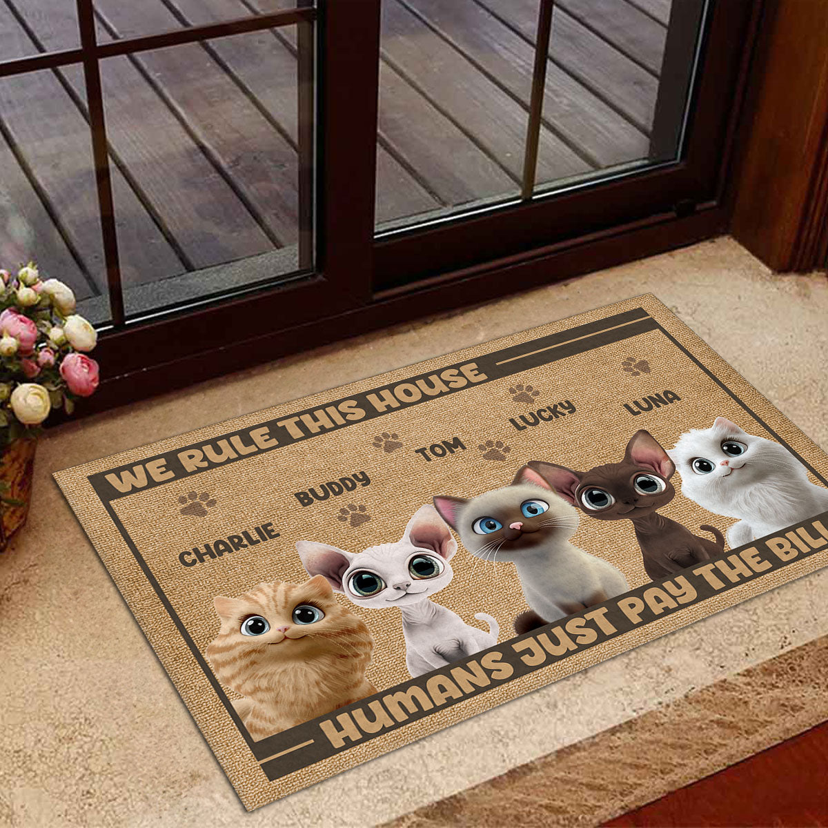 Our House Our Rule - Personalized Custom Pet Lover Doormat with Cat or Dog Picture