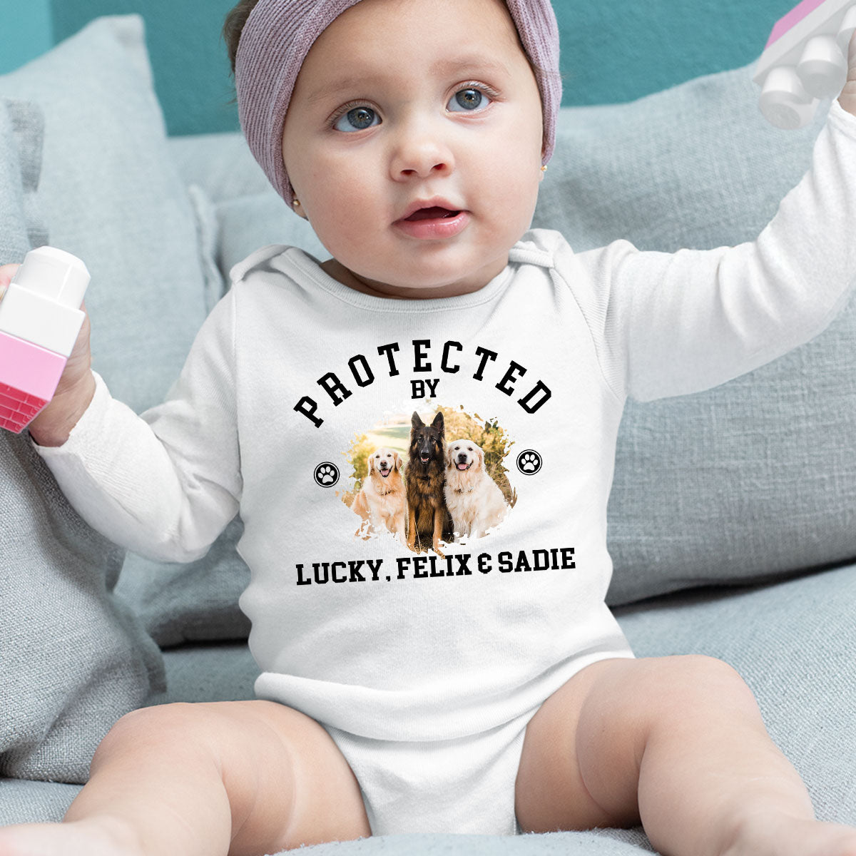 Photo - Protected Personalized Custom Long Sleeve Baby Onesie for Unforgettable Early Moments