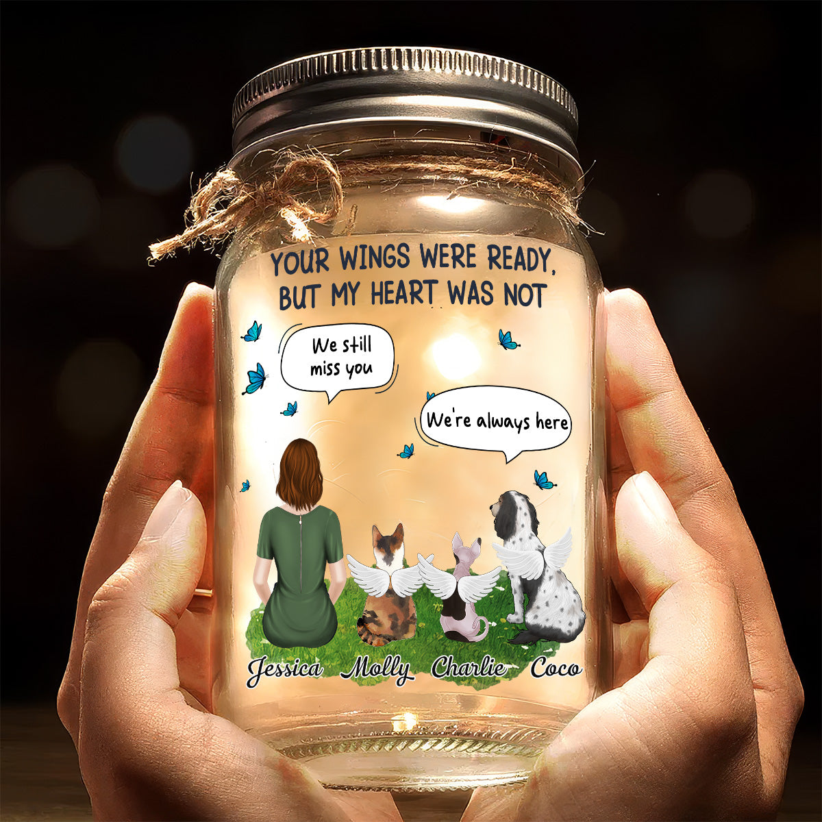 My Heart Was Not Ready To Lose You - Personalized Custom 16oz Mason Jar Light for Pet Lovers