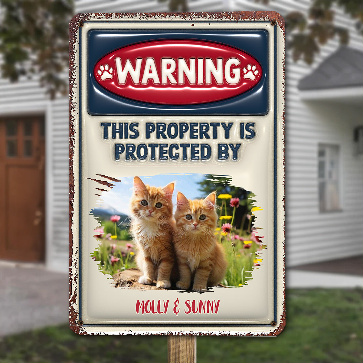 Ver Cat Photo - Personalized Custom 3D Inflated Effect Metal Sign for Property Protection