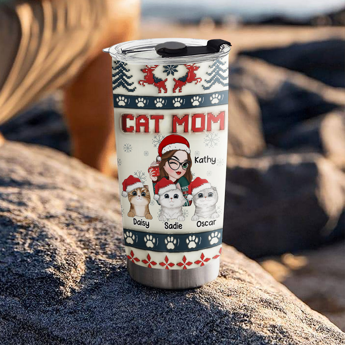 Cat Mom Pixel - Personalized Custom 3D Inflated Effect 20oz Stainless Steel Tumbler for All Occasions