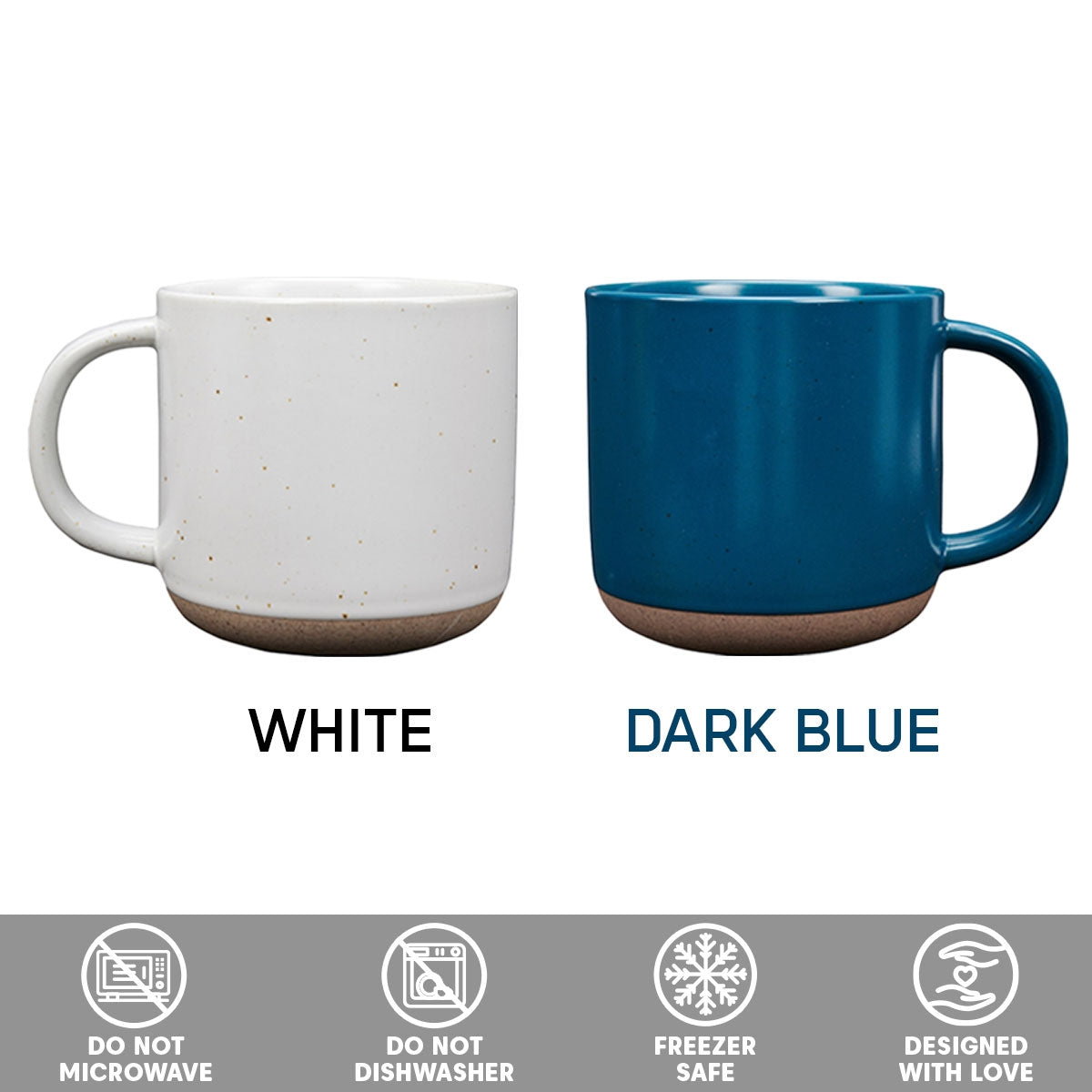 Personalized Custom 11oz Ceramic Pottery Mug in Dark Blue or White - Ideal for Staying in Bed