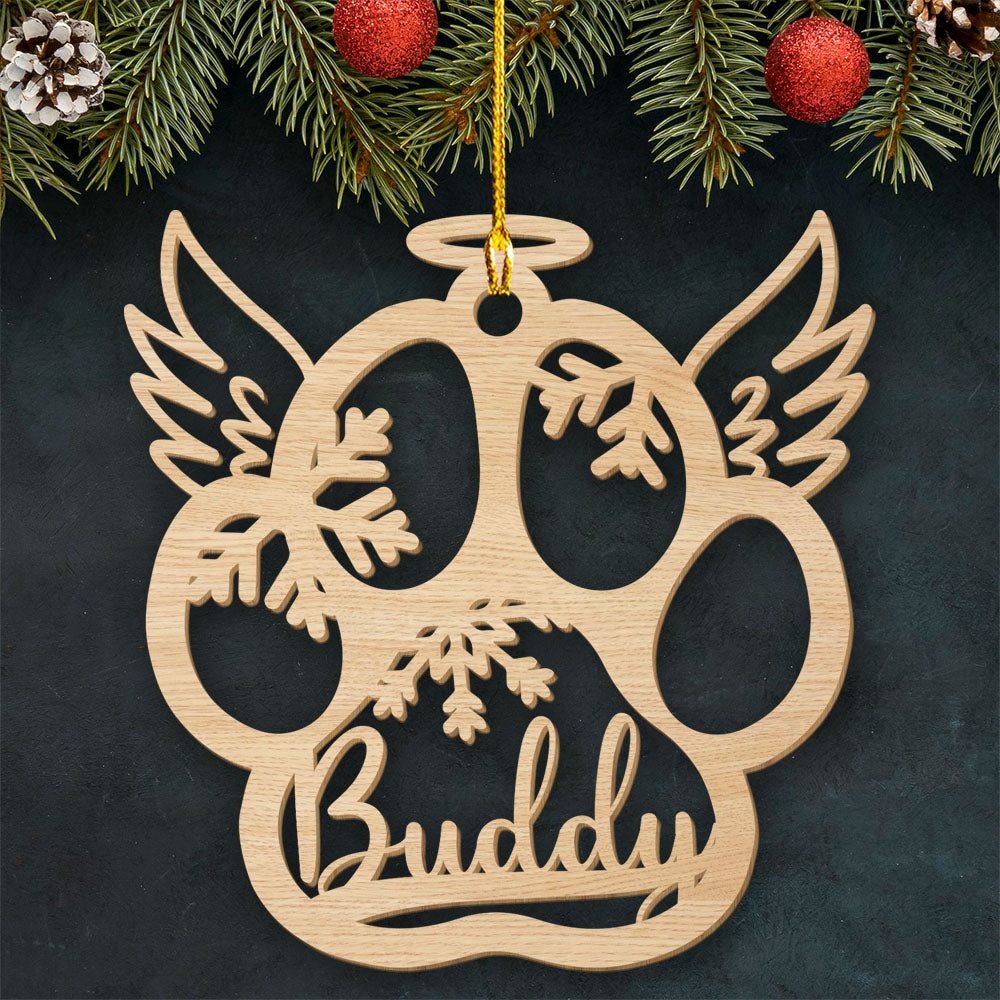 Personalized Custom 1 - Layered Dog Paw And Wings Wood Christmas Ornament for Pet Lovers