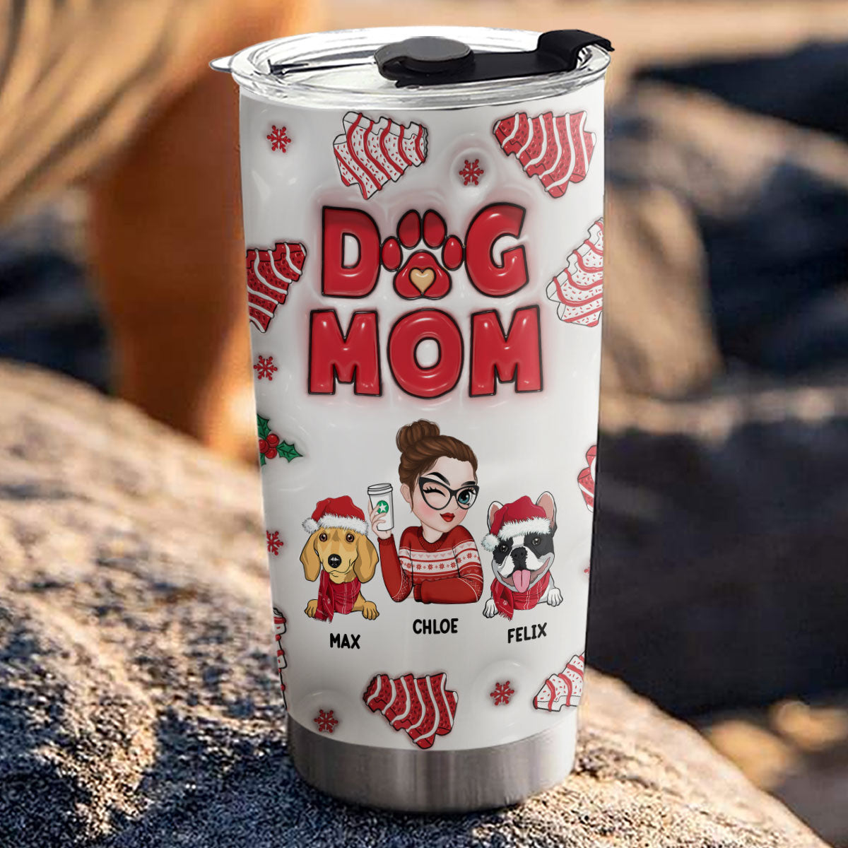 Customizable 3D Inflated Effect Personalized Dog Mom Christmas Tumbler - 20oz High - Quality Stainless Steel